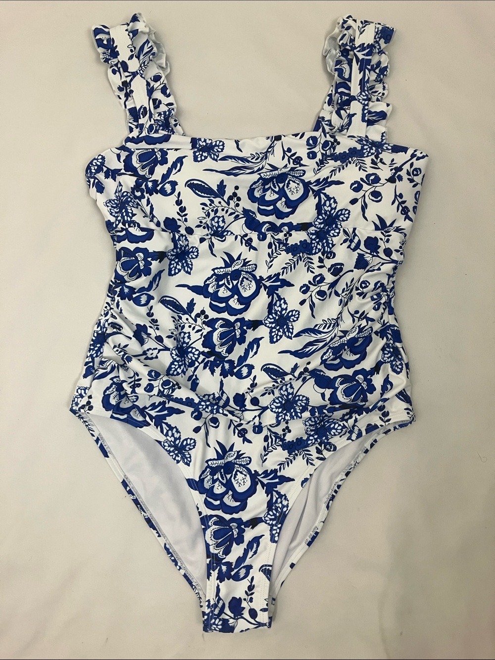 Blue & White Floral One-Piece Swimsuit Women’s Size Medium